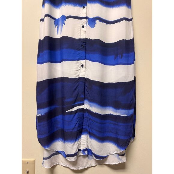BELLA DAHL Wave Print V-Neck Short Sleeve Maxi Shirt Dress, Sz S - Picture 6 of 15